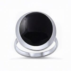Womens Sterling Silver .925 Round‎ Cocktail Black Onyx Ring Size 7